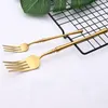 Flatvaruuppsättningar Vintage Western Gold Matte Cutlery 1/2/4Set Dining Knife Fork Teskoon Set Luxury Dinnerware Table Seary för Kitchenflatware Set