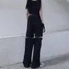 Deeptown gothique Techwear Emo noir Cargo pantalon Punk surdimensionné évider large jambe poche pantalon pour femme Goth Hip Hop 220325