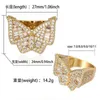 Anillos de racimo Hip Hop Bling Out Cubic Zirconia Anillo de mariposa para hombres Mujeres CZ Iced Joyas de fiesta de alta calidad Gold ColorCluster ClusterClus