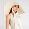 Wide Brim Hats Women White 25cm OVERSIZED Sun Hat Soft Silk Ribbon Tie Floppy Giant Beach Straw Summer Kuntucky Cap Eger22