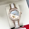 Reloj de mujer de moda 34 mm Caja de acero inoxidable 316 Cinturón de cerámica Movimiento mecánico Cristal de zafiro Espejo Antiarañazos Relojes de diseñador de diamantes a prueba de agua