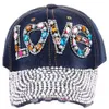 Casquette de Baseball Femmes Plein Cristal Coloré Big LOVE Chapeau Denim Bling Strass Snapback Caps Casquette Chapeaux D'été ZZA13400