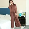 Artı Boyutu Ev Takım Elbise Kadınlar Sonbahar Gevşek Uzun kollu Pijama Iki Parçalı Set Dokuz Noktası Geniş Bacak Pantolon Pijama Pijama Femme 220329