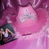 Berets Pink Tiara Western Style Style Shats для женской девушки, брошенные федора, перо, пляж, ковбойская шляпа, скин, вечеринка, wend22 wend22