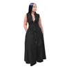 Plus Size Dresses European And American Women's Clothing Long Casual Solid Color Sleeveless Dress With PocketsPlus