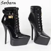 Sorbern Sexy Ankle Boots 여성 잠글 수있는 스트랩 하이힐 18cm 뾰족한 발가락 플랫폼 페티쉬 크로스 드레서 구두 큰 크기 15