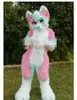 Pelliccia lunga rosa husky Fox burattino mascotte costume gioco di ruolo trucco per uomo e donna Costume da parata per mascotte per adulti