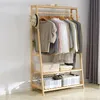 Clothing & Wardrobe Storage Bamboo Garment Coat Clothes Hanging Heavy Duty Rack With Top Shelf And 2-tier Shoe Organizer ShelvesClothing