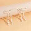 Dangle & Chandelier Pearl Beads Bowknot Drop Earrings For Women Elegant Long Pearls Beaded Tassel 2022 Fashion Wedding Jewelry AccessoriesDa