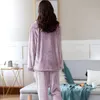 Kobiet flanel purpurowy piżamas Piżamy zestawy z długim rękawem z długim rękawem Pijama garnitur kobieta sen dwa kawałek zestaw Loungewear 220329