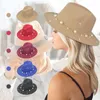 Bred Brim Hats Women's Autumn Winter Felt Pearl Hat Fedoras Big For Women British Style Vintage Lady Flat Cap #T3P Elob22