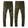 Army Green Jeans Men Patch Slim Fit 11 Wysokiej jakości dżins