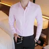 Fashion Mens Dress Shirts Long Sleeve Shirt Solid Slim Fit Male Social Casual Business White Black Button Down Shirt 220813