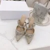 2022 satin MB dress Shoes 8cm 10cm pointy Crystal diamond sandals pumps green pink black high heels Sequined Banquet stilettos shine cap toe tip sexy women summer shoe