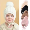 Bébé trucs accessoires chapeau mignon hiver chaud enfants filles garçons bébé solide chapeaux tricoté laine ourlet casquettes avec boule floue