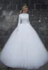 Muslim Long Sleeve Wedding Gowns Modest Lace Appliqued A Line Tulle Bridal Dresses Stand Collar Simple Vestidos De Novia Fashion Brides Formal Robes Marriage CL0391