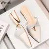 Sommarlägenheter Lady Sandals tofflor Soild Color Slip On Pointed Toe Women Mules Outdoor Slipper Shoes Woman Slides A194 Y200624