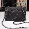 Women 17cm Crossbody Bag Bag Soft Black أصلي من الجلد المصغرة بأكياس الكتف ذات الأدوات الذهبية أو الفضية.