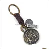 Porte-clés bijoux signe du zodiaque porte-clés pour hommes femmes véritable cuir véritable 12 Constellations Vintage couleur or métal alliage porte-clés voiture Chai