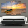 Reliablibli 5 panneaux / Set Toile Peinture Sun Plage de soleil, Bateaux Décor mural Grand Taille Paysage marin Peinture Mur Art Photos pour salon