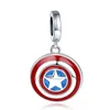 925 Sterling Silver Super Hero Shield Charm Bead with Red Enamel Fit Pandora Bracelet for Women