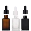 30ml 1oz Frosted Amber Black Clear Glass Essential oil Perfume Bottles Flat Shoulder Eye Dropper bottle with matte/shiny black/white reagent pipette cap