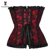 Red Women Mesh Grid Lingerie Basque Corselet Bustier Floral Lace Overlay Corset Overbust Plus Size 805# 220615