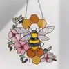 Decoratieve objecten Beeldjes Festival Bijenornamenten Gebrandschilderd glas Honingraat Suncatcher Opknoping Decoratie Thuis Kamer Decor Tuin #T2G