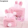 Zoete kleur roze wit pluche konijnweefselbox duurzame huisauto el sofa papieren houder Napkin Case Pouch Girl S Geschenk 220523