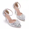 Scarpe con tacco alto Rhienstone a punta argento Taglie forti Scarpe da sposa da sposa Scarpe da ballo per feste da donna 3 pollici