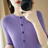 Kvinnors stickor Tees Summer Simple Solid Color Sticke Cardigan Slim Shorteeved Bottoming Shirt Foreign Style Ladies Topwomen's