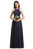 2022 Elegant Navy Blue Bridesmaid klänningar en linje halter nacke veckor ruffles lång hembiträde klänningar kvinnor tillfälle kväll prom kläder plus size bm3005 0702