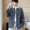 IEFB Menswear Fashion Chic Sequin Denim Jacket Men's Loose Lapel Single Breasted Long Sleeve Coat Autumn Winter 220816