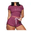 Damen-Trainingsanzüge, Bikinis Secret Damen-Trainingsanzug, Sommer-Kurzarm-T-Shirts und Shorts, Anzug, lässig, schmal, O-Ausschnitt, kurze Tops, Pyjamas für