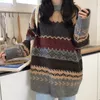 Vintage Sweaters Women Pullover Winter Striped Jumpers Korean Style Loose Knitwear Casual Sweater Pull Femme 220812