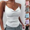 Kadın Tankları Camis Seksi Tank Top Kadınlar Yaz Kolsuz Derin V Boyun Katı Üstler Sıradan Drawstring Spagetti kayış mahsulü 2022 İnce Tankswom