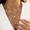 Boho Round Sequin Faux Pearl Pendant Necklace Set Women's Vintage Multilayer Fashion Gold Clavicle Necklaces Girls Party Jewelry