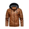 Men's Down Men's & Parkas 2022 Winter Men PU Leather Jacket Fleece Hooded Motorcycle Coats Warm Thick Velvet Male Casual Windbreaker