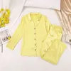Hiloc żółta piżama dla kobiet nocne spodnie pojedyncze piersi garnitury kieszonkowe 2 -częściowy zestaw pani piżamy 2022 Spring L220803