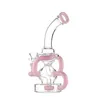 Chic Pink Recycler Glass Bong: 8-Inch Elegant Style with Showerhead Percolator and 14mm Female Joint
