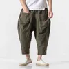 2022 homens calças de linho masculino calça de harém de largura homem algodão chinês estilo tornozelo calças bloomers de pernas largas machos l220706