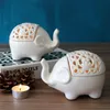 Good Luck Elephant Candle Holder Lucky Tea Light Holder Hollow White Ceramic Figurines Decorative Crafts Wedding Favors