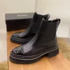 22ss черная кожаная лодыжка chelsea boots платформа платформы с круглыми плоскими ботинками коренастые половины ботинок роскошные дизайнерские ботинки для женщин с густыми каблуками.