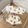 Summer Infant Baby Boy Cartoon Bear Printed Pattern Casual Short Sleeve Tops Toddler Girl Breathable Shorts 2pcs Set 220608