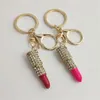 Crystal Lipstick Keyring Rhinestone for Woman Sieraden vrouwen charme auto gouden hanger Keychain 7 kleuren