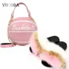 Slippers Women Fur Basketball Purse Set Fluffy Raccoon Slides Cute Hairy Sandal Shoe Round Handbag Shain Bag Female Mini 220708