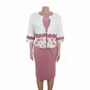 Çalışma Elbiseleri Artı Boyutu 4XL Bahar Afrika Ofis Lady Kadınlar Set Dantel Çiçek Baskı 3/4 Kollu Diz Boyu İki Parçalı Suit Elbise