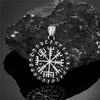 Wisiorek naszyjniki klasyczny Norse 24 Runes Viking kompas męski Amulet Vegvisir łańcuszek ze stali nierdzewnej islandzki biżuteria męska GiftsPendant