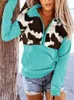 Hoodies للنساء من النوع الثقيل جيب بقرة طويلة الأكمام السوستة pullover طوق انخفاض القلوب القمامة القمة النساء sudaderas con