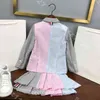 Designer Baby Mädchen Anzug Rock Mode gestreiftes Hemd Kleid Preppy Luxus Kleider Sommer Baumwolle Kurzarm Hemd Röcke Logo T..B Marke einfache Kinderkleidung Album